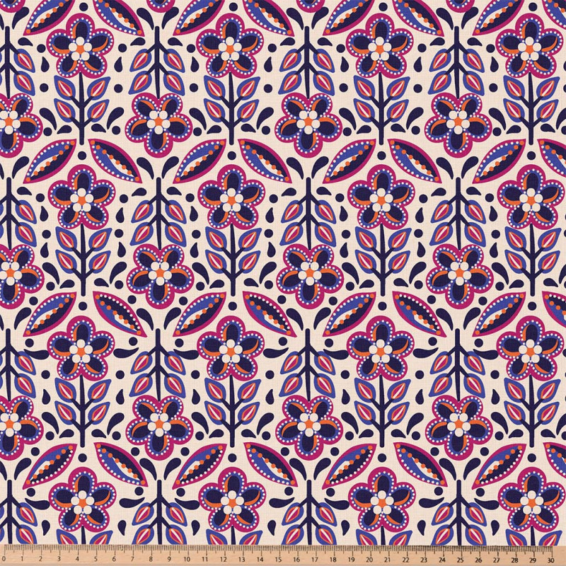 Printed Cotton JAKLYNN Ecru / Blue